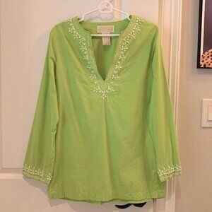 MICHAEL Michael Kors Green Beaded Tunic Top Size Small